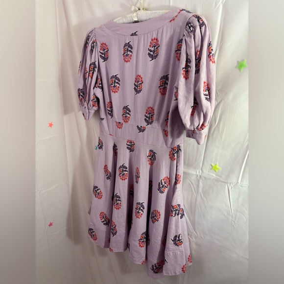 House of Harlow 1960 Puff Sleeve Linen Blend Lavender Floral Midi Dress Size 8 - Picture 4 of 13